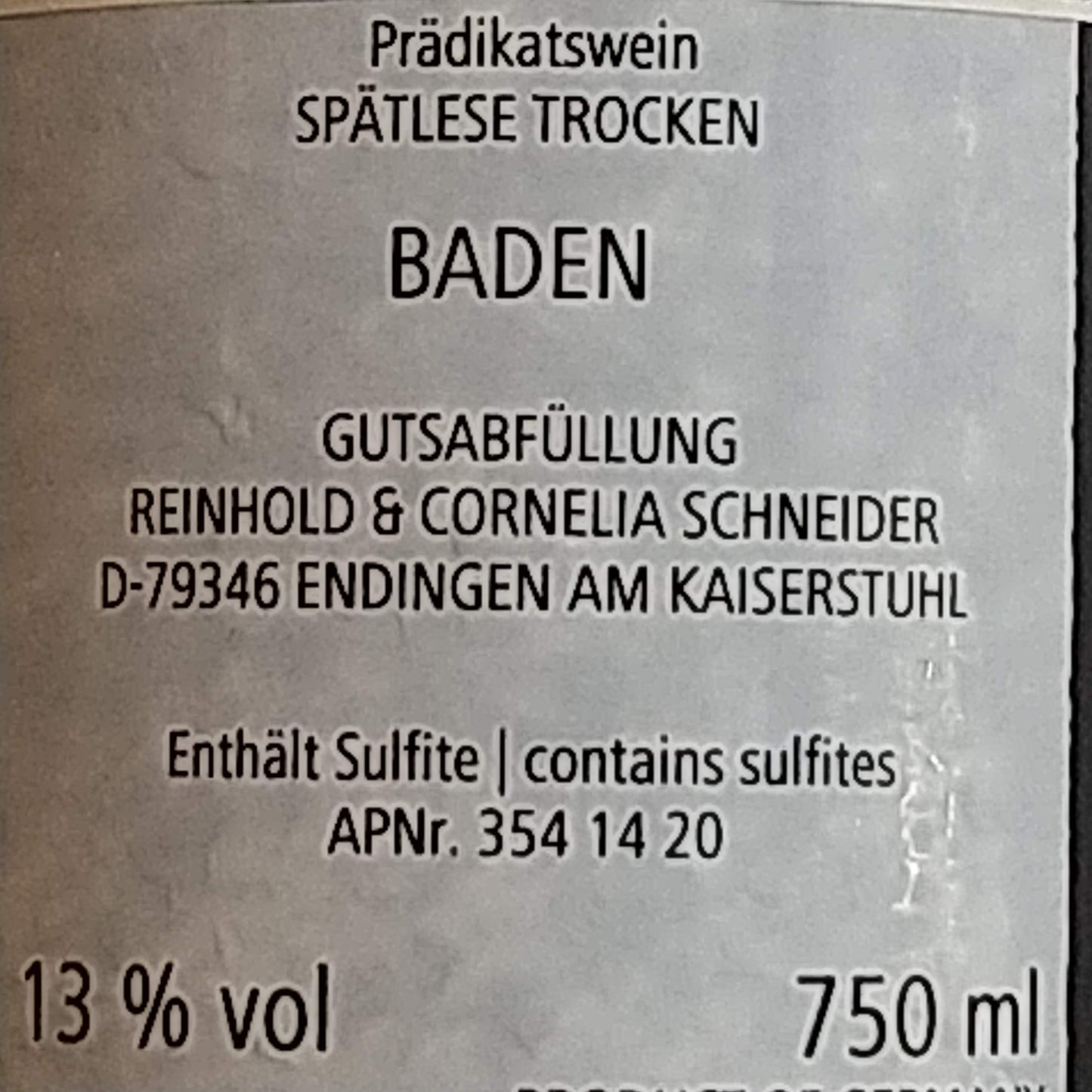ルーレンダー シュペートレーゼ トロッケン エル /ワイングート ラインホールト コーネリア シュナイダー 2019 🟨白