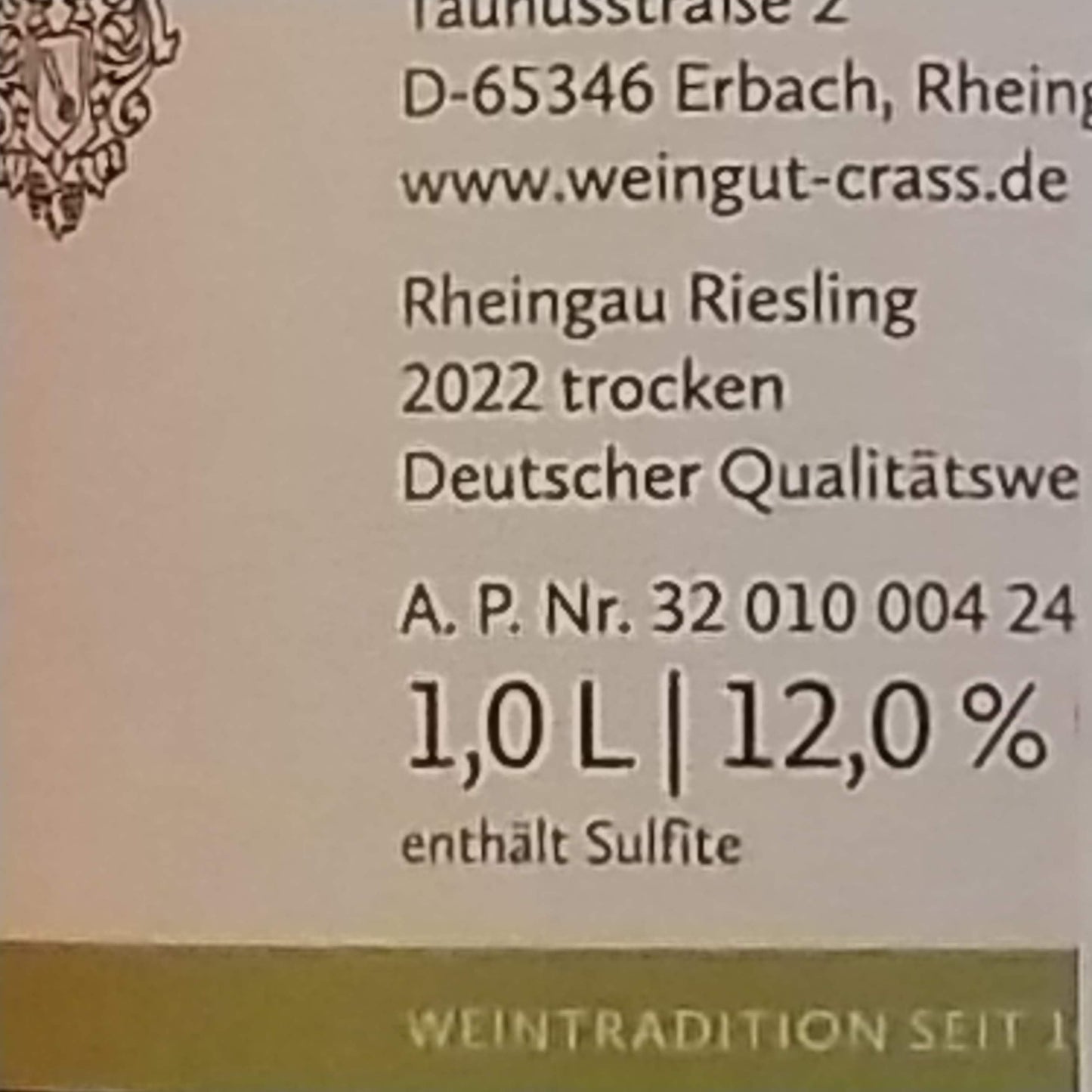 リースリング クウ゛ァリテーツウ゛ァイン トロッケン 1L/クラス 2022 🟨白