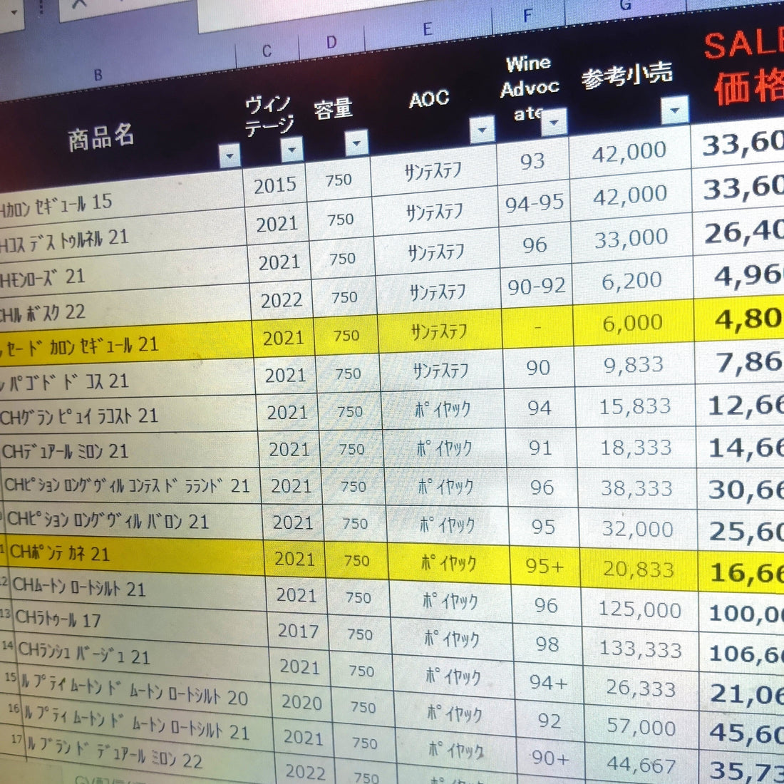 特別セール(20%オフ）　ボルドー　グランヴァン　リスト公開！　3月末まで