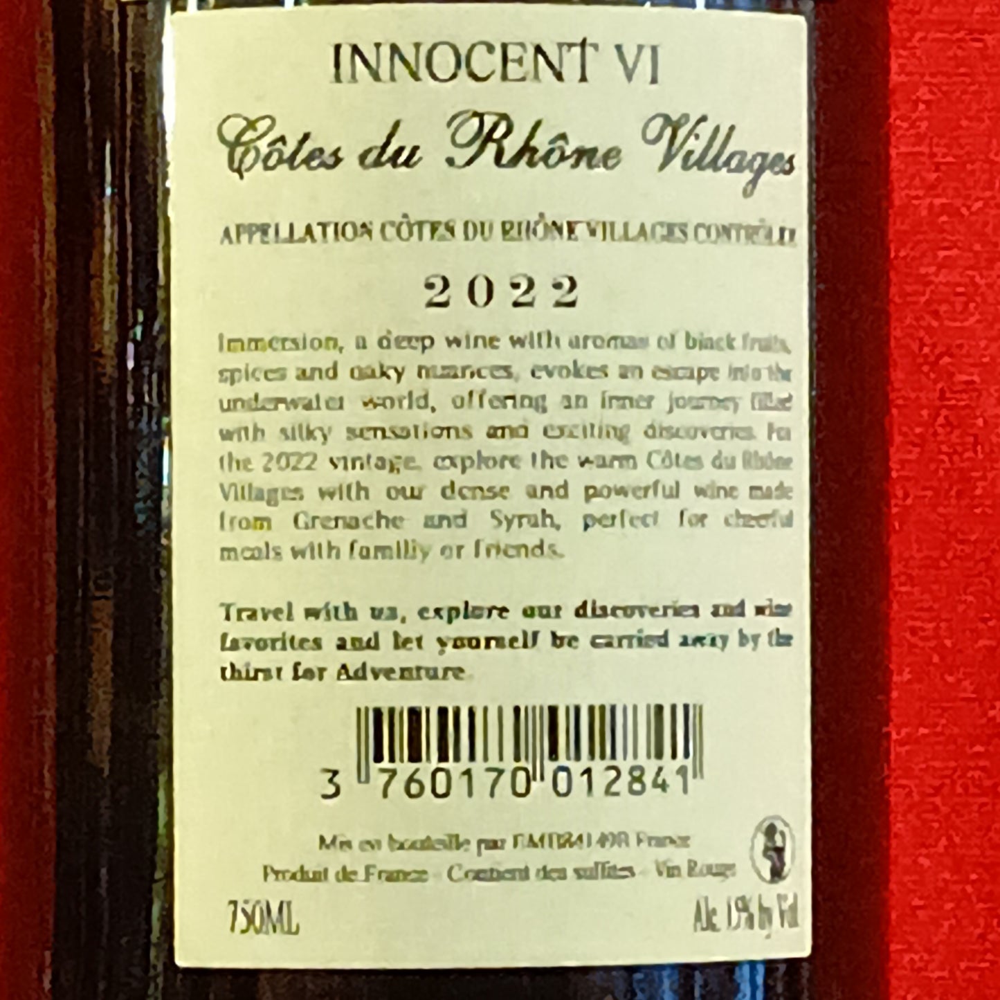 コート・デュ・ローヌ　ヴィラージュ　ルージュ赤　2022　イノサン　シス