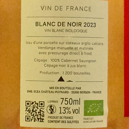 シャトー　ピュイナール　ブラン・ド・ノワール　2023　カベルネ・ソーヴィニヨンから造る「白」