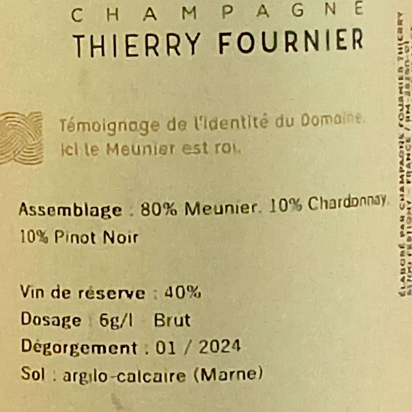 シャンパーニュ・レゼルヴ　ティエリー・フルニエ 　375ml　ハーフサイズ