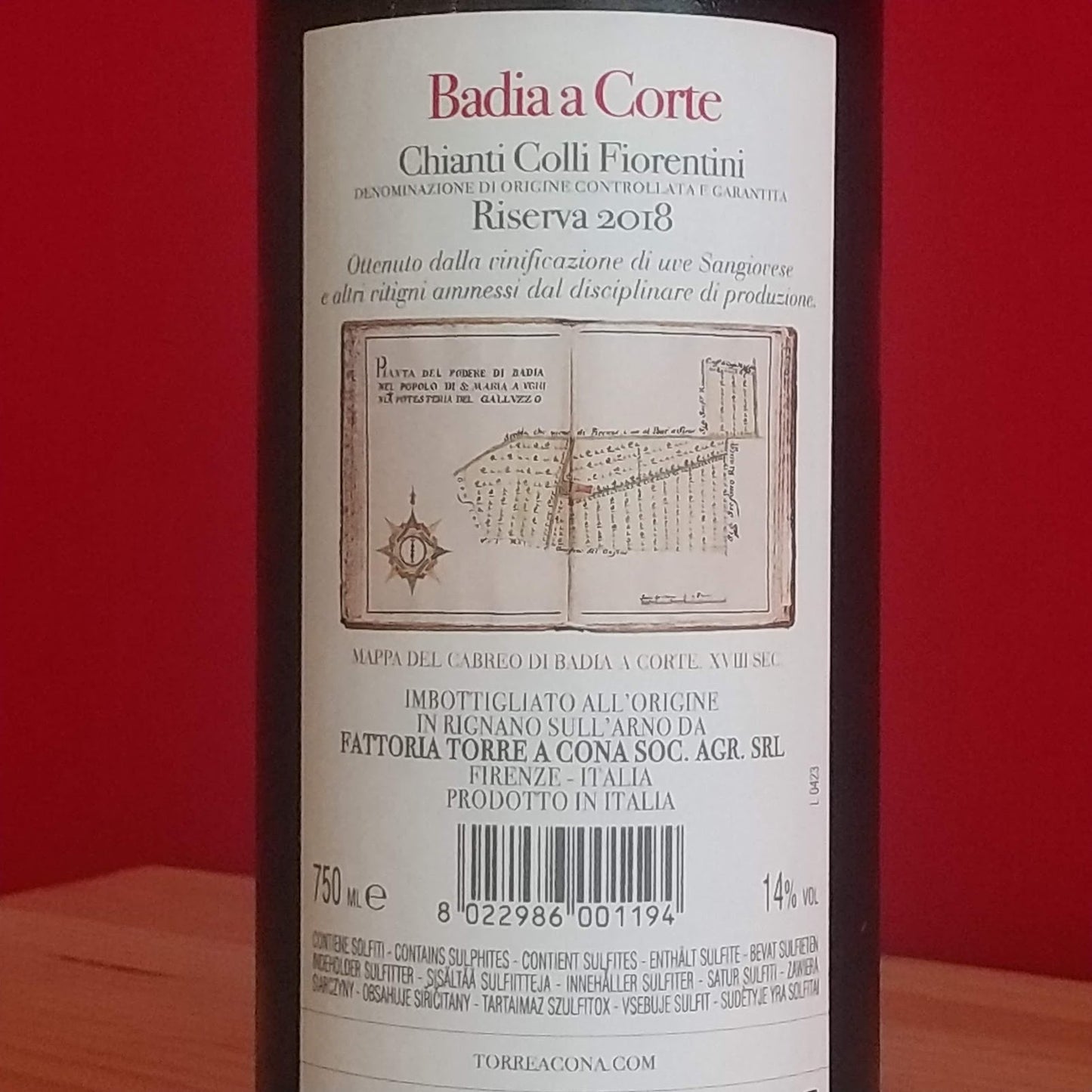 バディア・ア・コルテ/キャンティ　コッリ・フィオレンティーニ  リゼルヴァ　2018 /トッレアコーナ　🟥赤