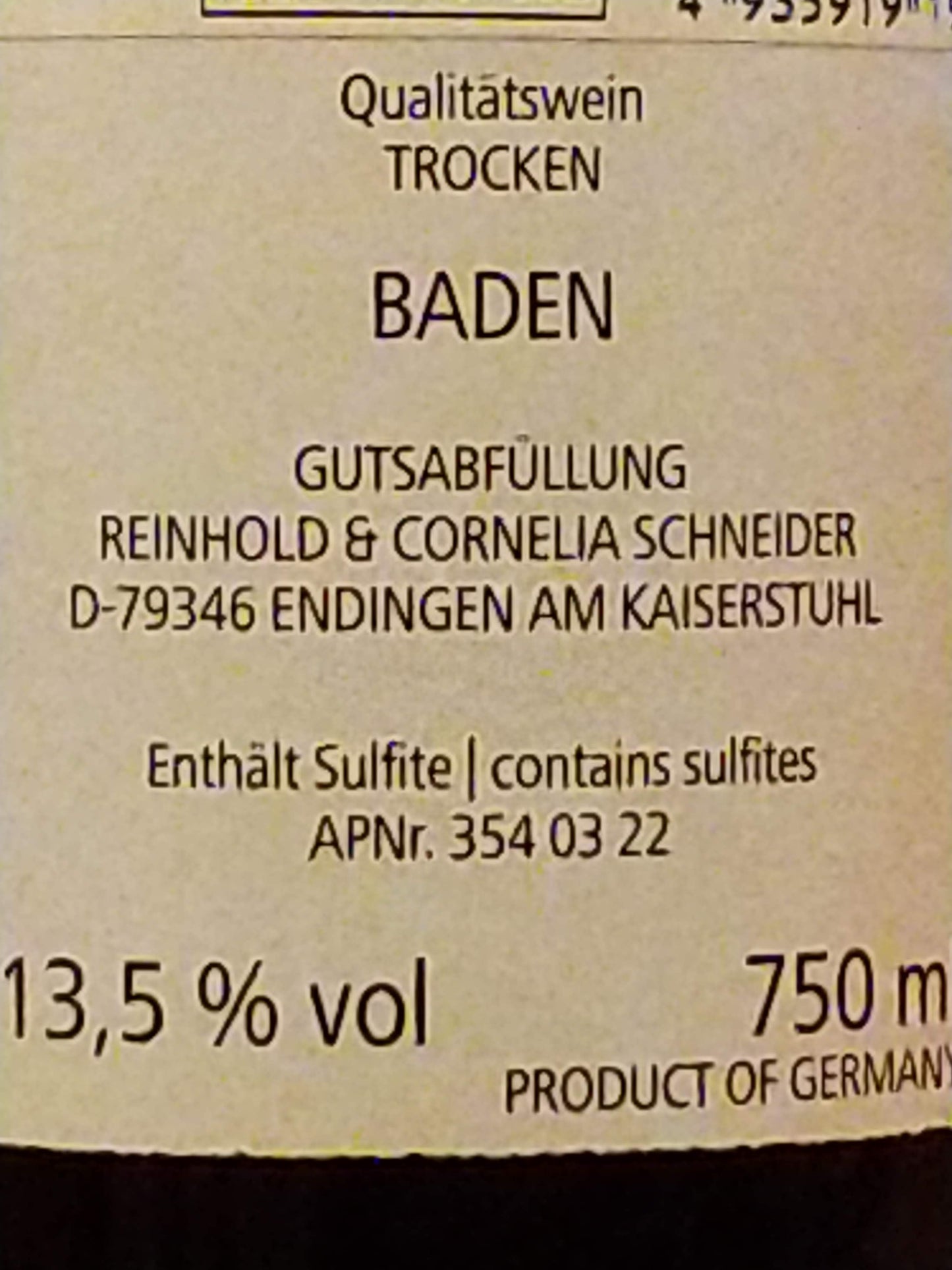 シュペートブルグンダー クヴァリテーツヴァイン トロッケン/ワイングート ラインホールト コーネリア シュナイダー　2019　🟥赤