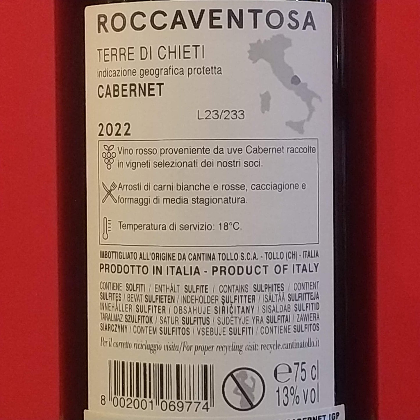 トッロ　ロッカ　ヴァントーザ　カベルネ　テッレ　ディ　キエティ　🟥赤