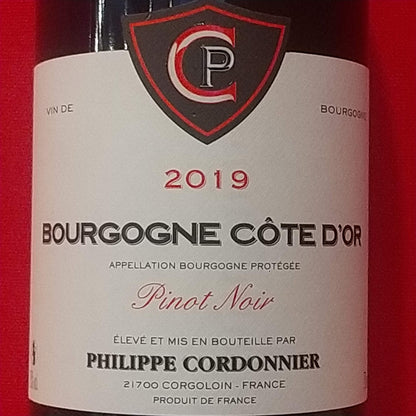ブルゴーニュ　コートドール　ピノ・ノワール　2019　ドメーヌ　フィリップ　コルドニエ　🟥赤