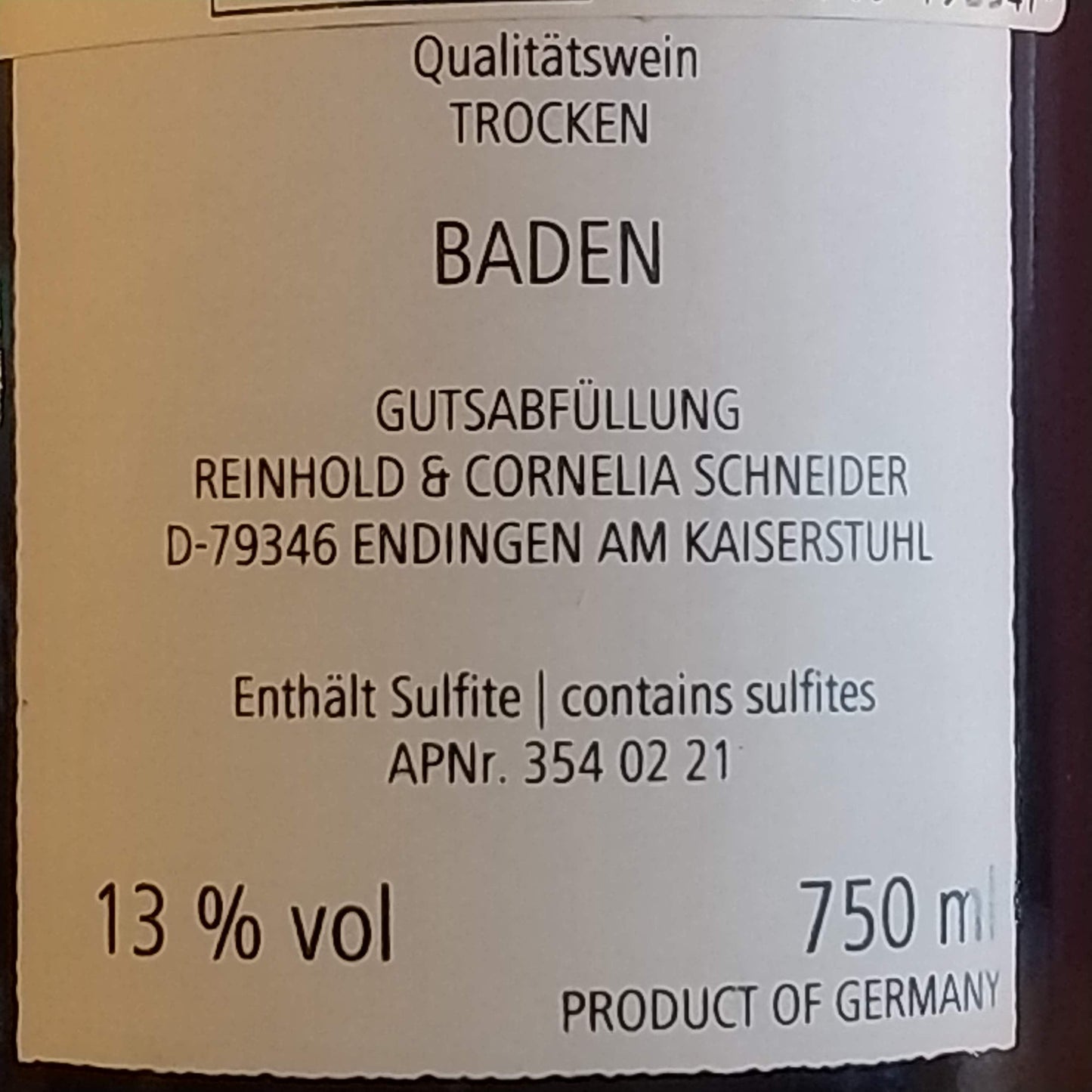 シュペートブルグンダー トロッケン ★★★ 赤 2018　ワイングート ラインホールト コーネリア シュナイダー