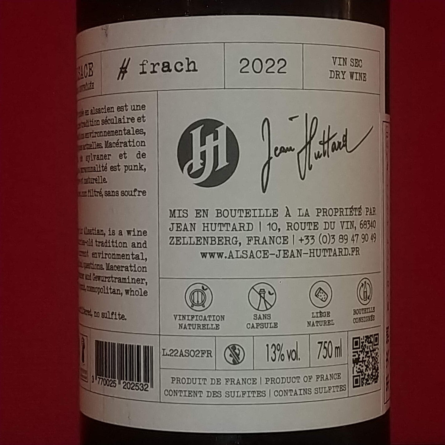 【オレンジワイン】フラッハ　2022　ジャン・ユタール　