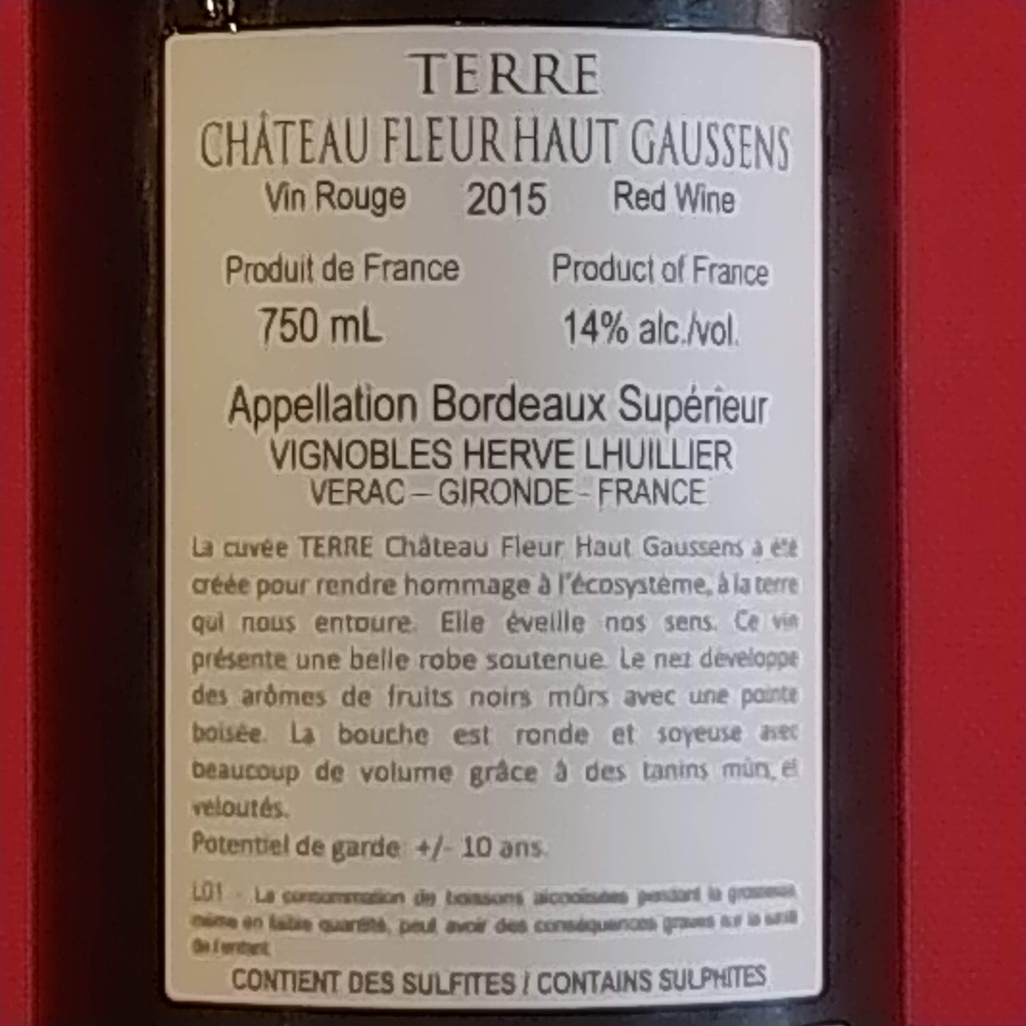 テール シャトー フルール オー ゴーサン 2015　ボルドー赤